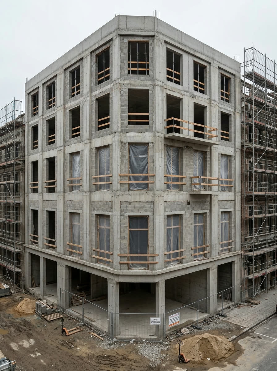 Corner mixed-use block before